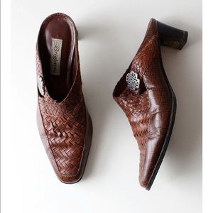 BRIGHTON Woven Leather Mules W/Embellishment | Size 9M